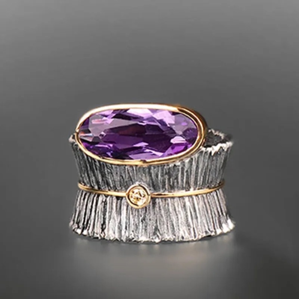 New Luxury 925 Silver Amethyst Party Ring